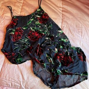 Only Hearts Black and Red Floral Intimates Set